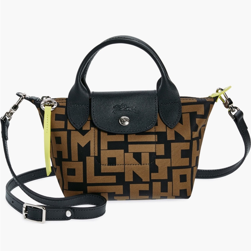 Longchamp Black and Brown Logo Crossbody Bag